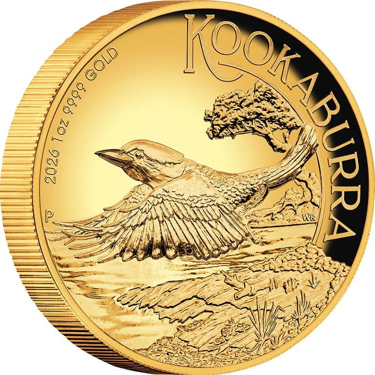 Side view of Gold Kookaburra 1 oz Proof - High Relief 2026
