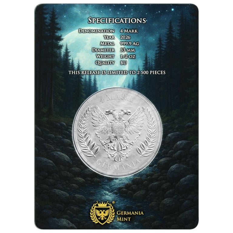 Back of coin card of Silver Germania 1/2 oz - 2026