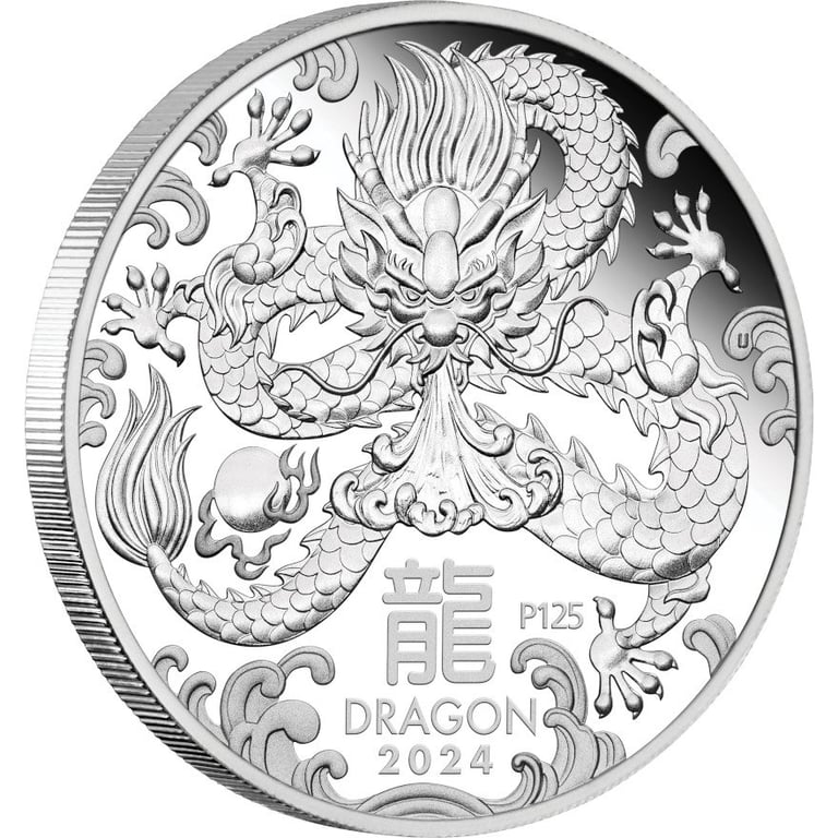 Side view of the Silver Lunar III Dragon 1 oz PF - 2024