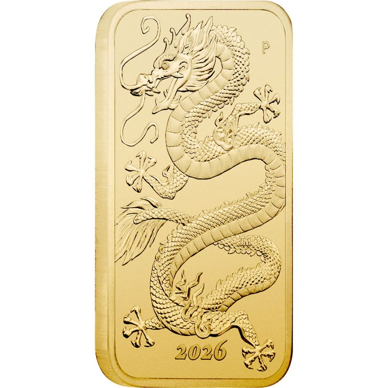 Side view of Gold Dragon Rectangle 1 oz - 2026