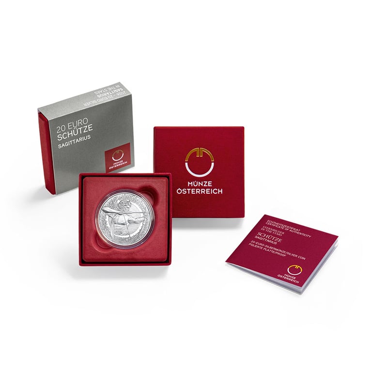 Coin case of Silver Zodiac Signs – Sagittarius 20 EUR Proof AUT – Sodalite 2026