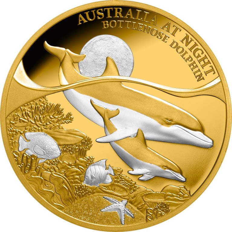 Front of the Gold Bottlenose Dolphin 1 oz - Platinum-plated 2025