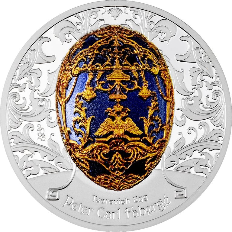 Front of the Silver Fabergé -Tsarevich Egg 2 oz PF - High Relief 2023
