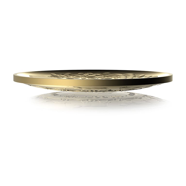 side view of Gold Lunar Goat 1 oz PF domed coin - RAM 2027