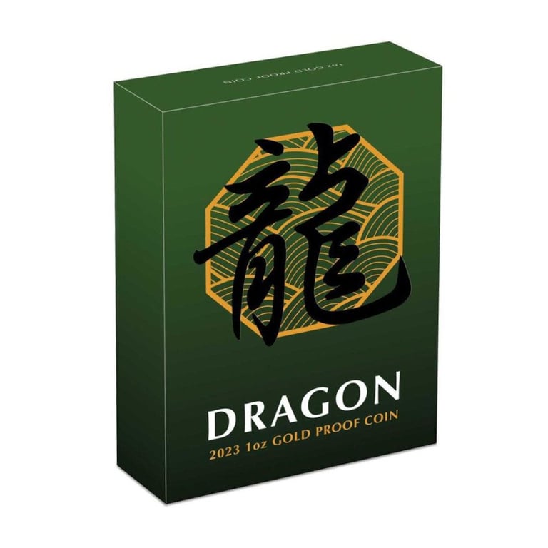 Original coin case of the Gold Dragon Chinese Mythical Creature 1 oz PF - 2023