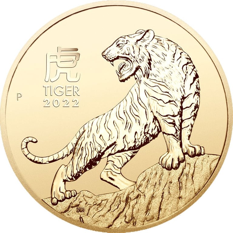 Front of the Gold Lunar III 1/20 oz - Tiger 2022