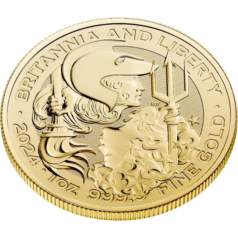 Side view of the Gold Britannia & Liberty 1 oz - 2024