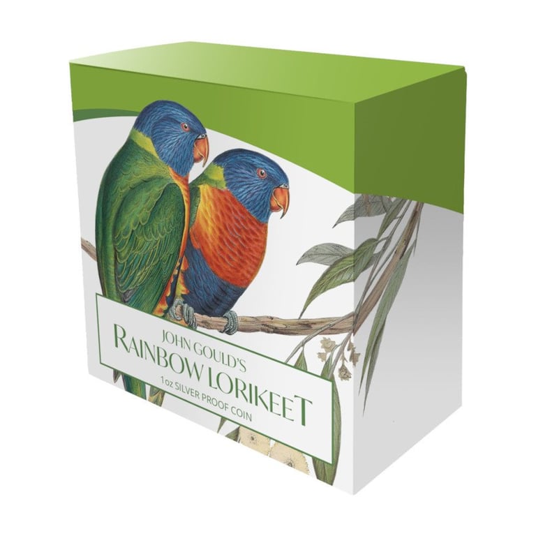 Original coin case of the Silver Rainbow Lorikeet 1 oz PF