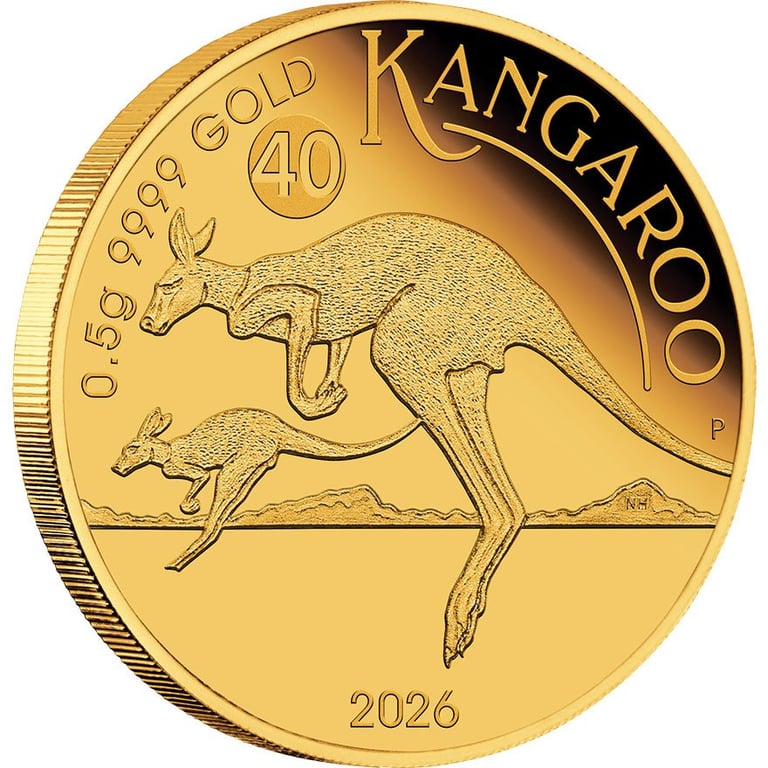 Side view of Gold Kangaroo 0.5g Proof 2026