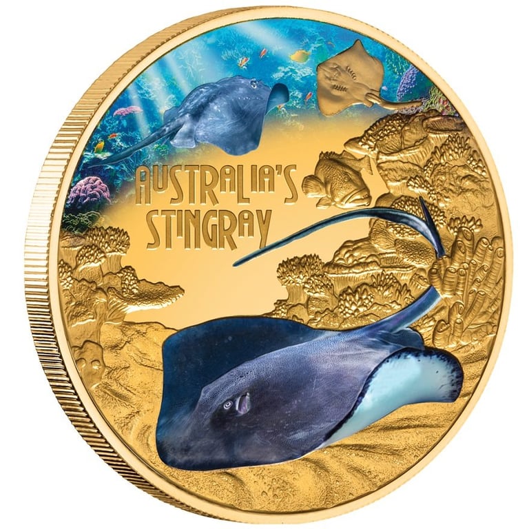 Side view of the Gold Deadly & Dangerous - Stingray 1 oz PF 2021