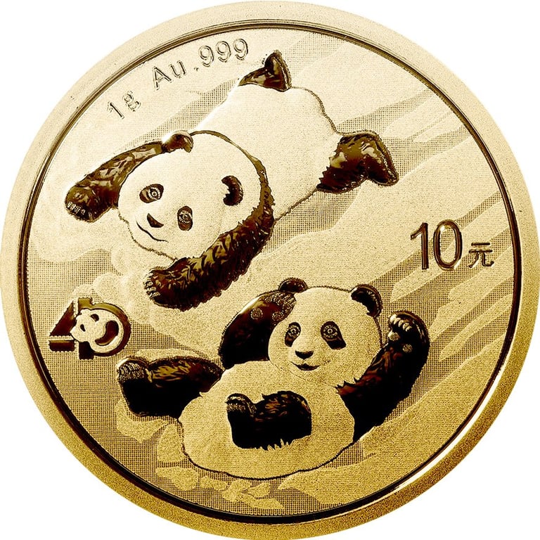 Front of the Gold China Panda 1 g