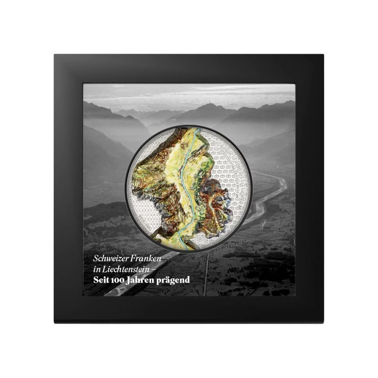 Coin case of Silver 100 Years of the Swiss Franc in Liechtenstein 5 oz – Ultra High Relief