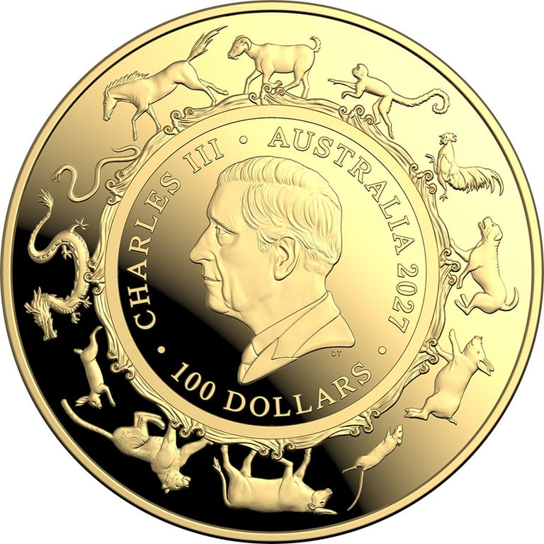 Back of Gold Lunar Goat 1 oz PF domed coin - RAM 2027