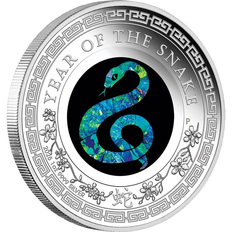 Side view of the Silver Opal Series 1 oz PF - Year of the Snake 2025