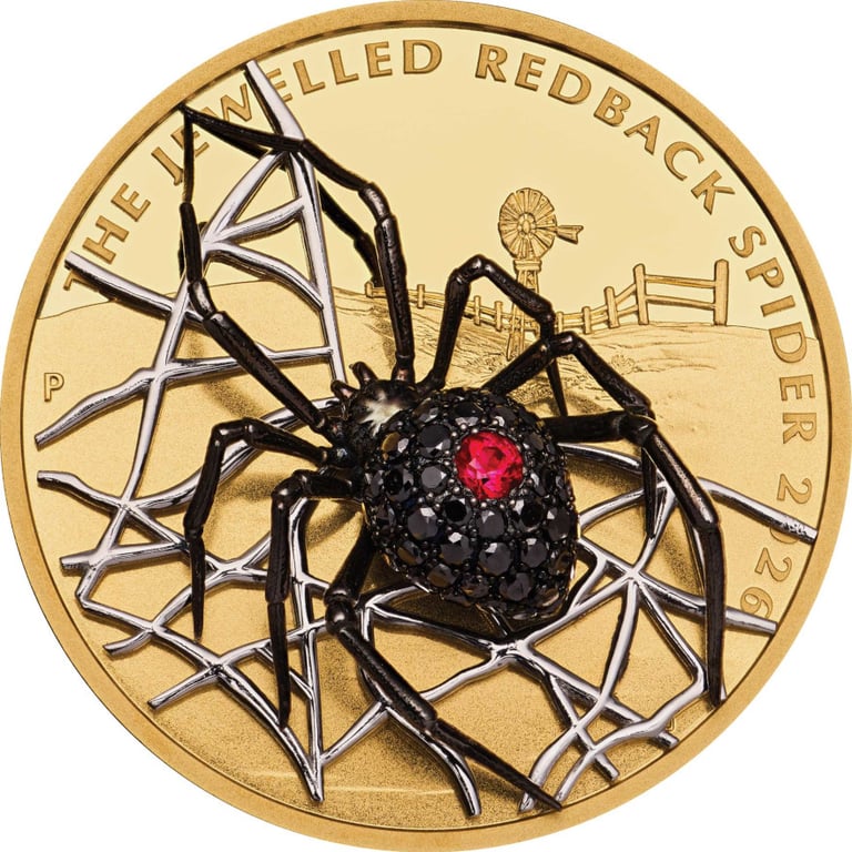 Front of Gold The Jewelled Redback Spider 2 oz PF - Perth Mint 2026