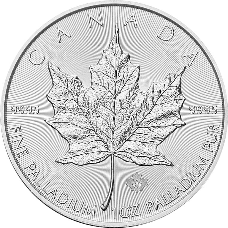 Front of the Palladium Maple Leaf 1 oz