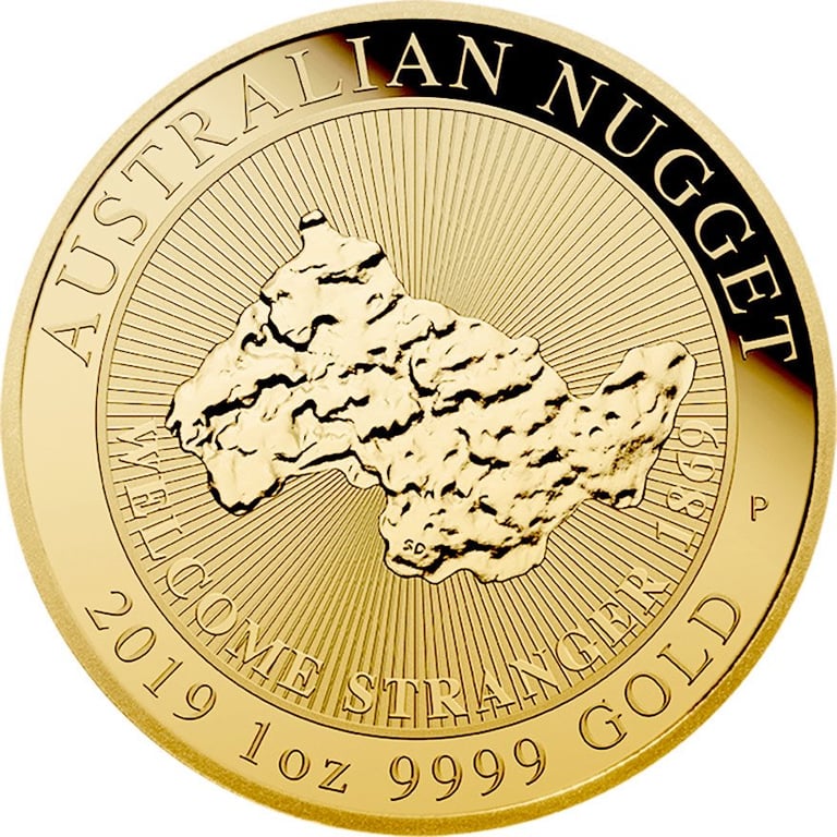 Front of the Gold Australian Nugget 1 oz - Welcome Stranger 2019