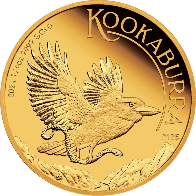 Front of the Gold Kookaburra 1/4 oz PF - 2024