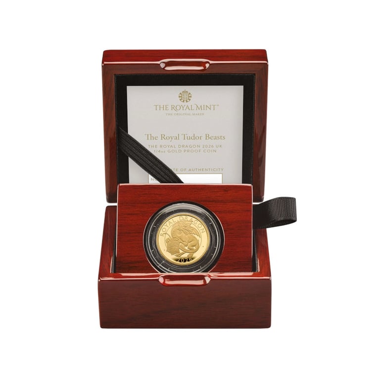 Coin case of Gold Royal Dragon 1/4 oz Proof - Royal Tudor Beasts 2026