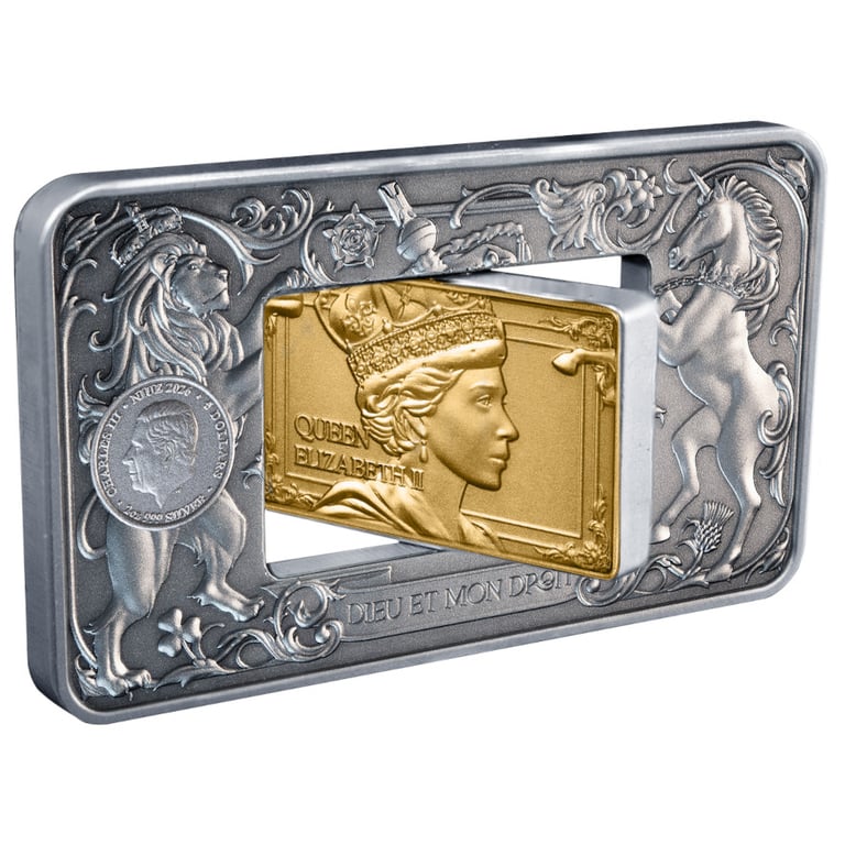 Side view of Silver Elizabeth & Charles 2 oz – Rotating Antique Finish 2026