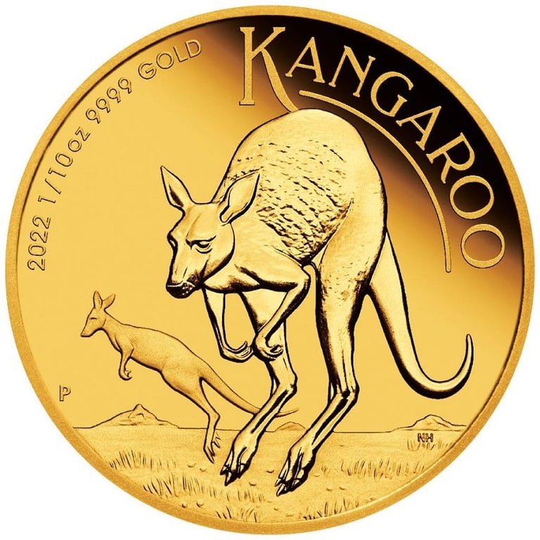 Front of the Gold Kangaroo 1/10 oz PF - 2022
