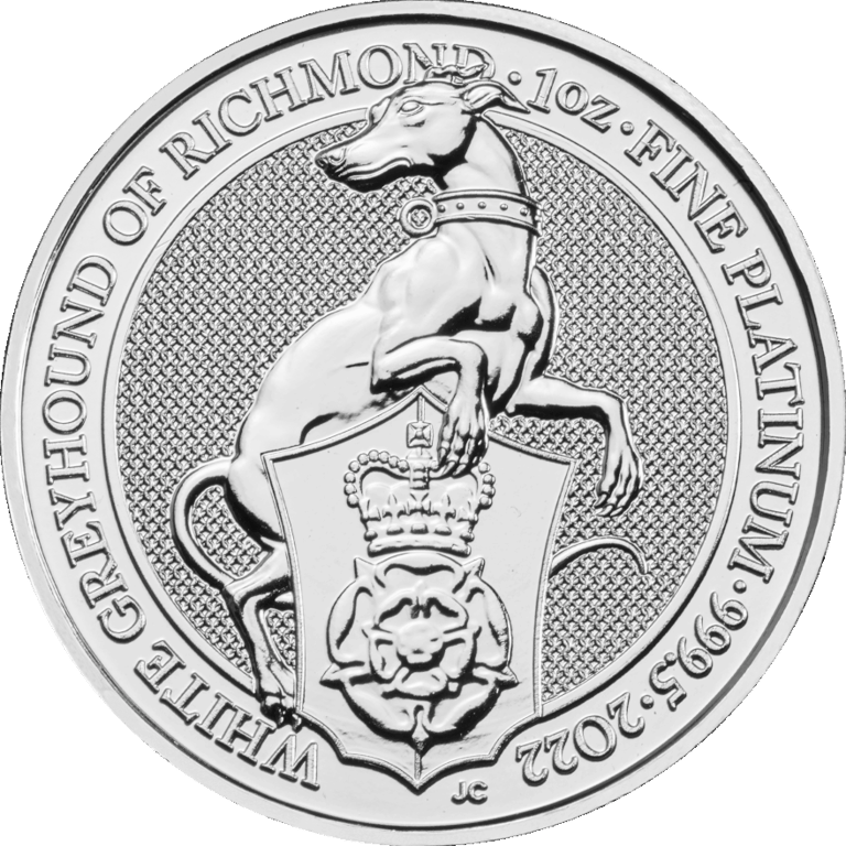 Front of the Platinum The Queen´s Beasts 1 oz - White Greyhound of Richmond 2022