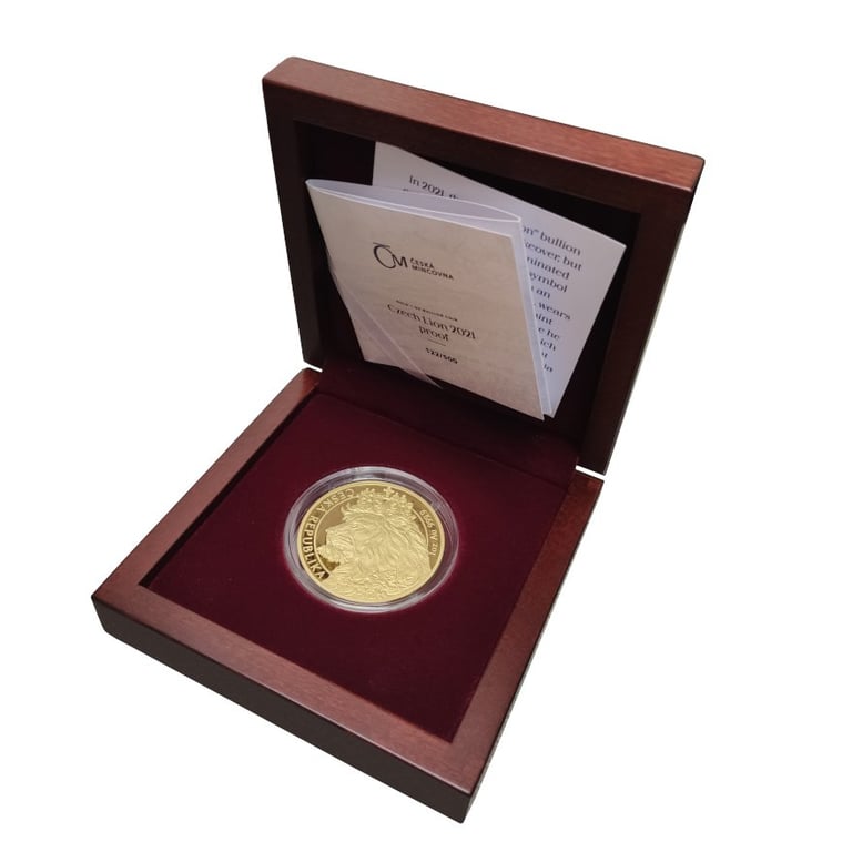 Gold Czech Lion 1 oz - PF - 2021 in the original coin case