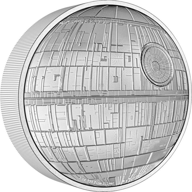 Side view of the Silver STAR WARS Death Star I 3 oz PF - 2022