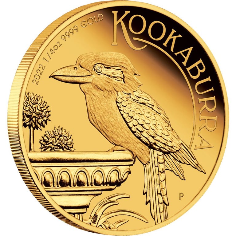 Side view of the Gold Kookaburra 1/4 oz PF - 2022