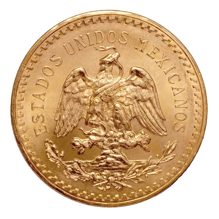 Back of the Gold Centenario 50 Mex. Pesos