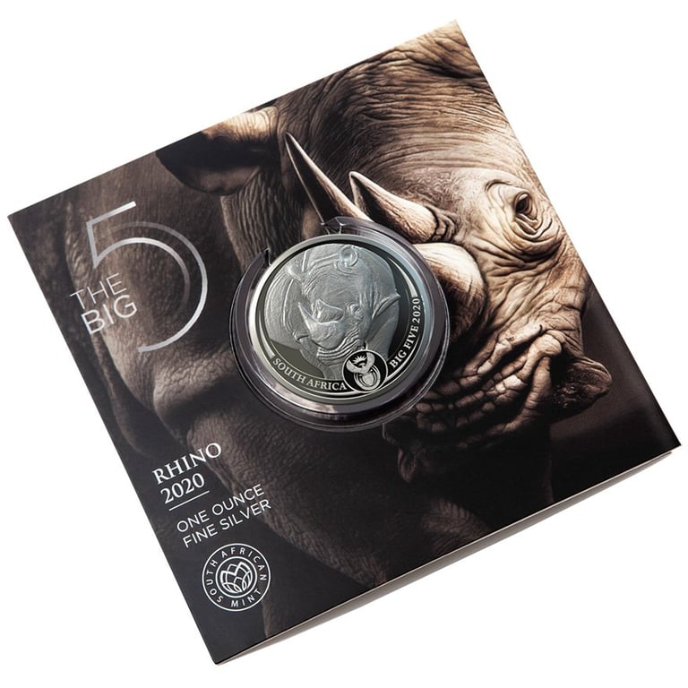 Silver Rhino 1 oz - Big Five South Africa in the original coin case