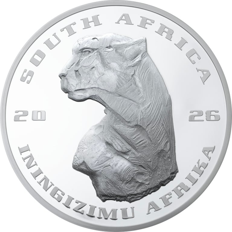 Back of Silver Cheetah 5 oz Proof - The African Range - High Relief 2026