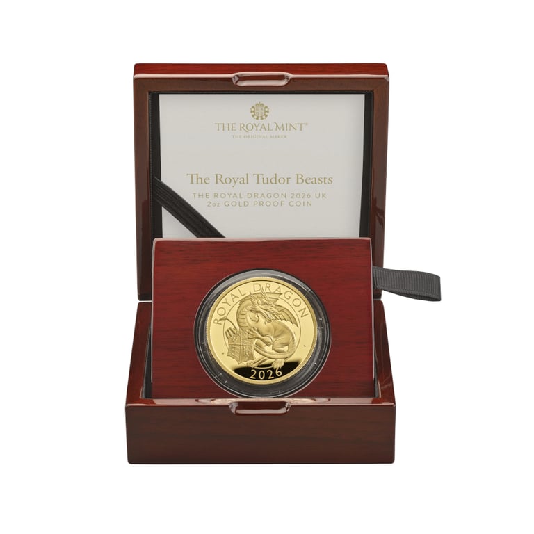 Coin case of Gold Royal Dragon 5 oz Proof - Royal Tudor Beasts 2026