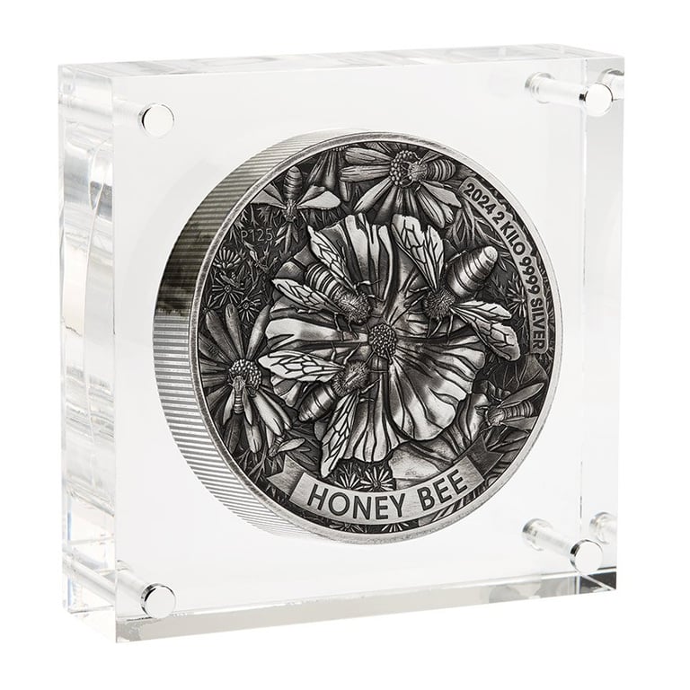 Silver Honey Bee 2000 g Antique Finish - High Relief 2024 in the original coin case