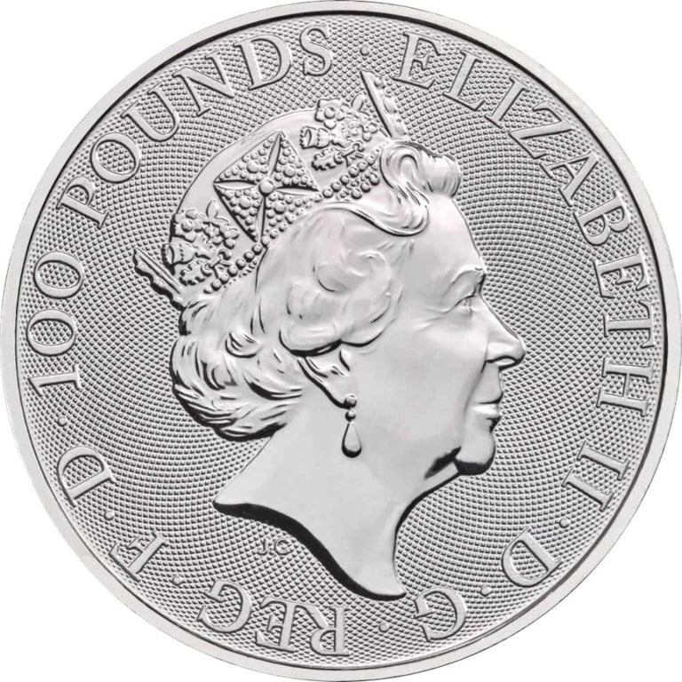 Back of the Platinum The Queen's Beasts 1 oz - White Lion of Mortimer 2021
