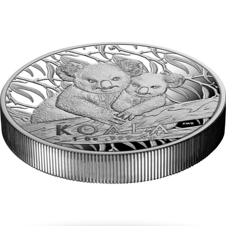 Side view of the Silver Koala 1 oz PF - High Relief - RAM 2025