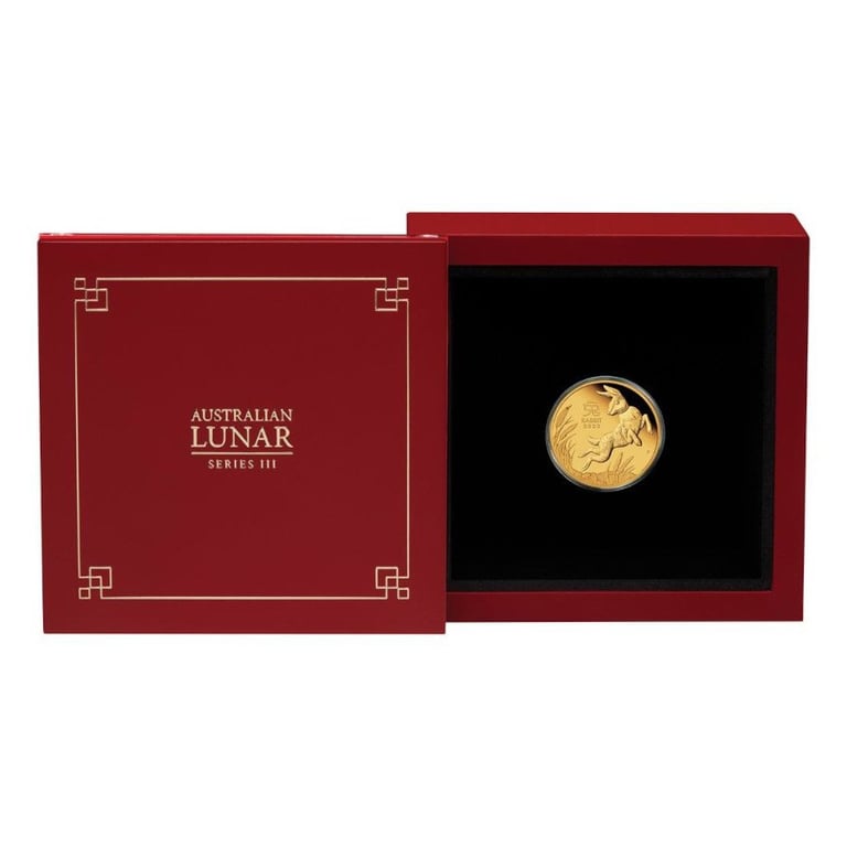 Gold Lunar III Rabbit 1/10 oz PF - 2023 in the original coin case