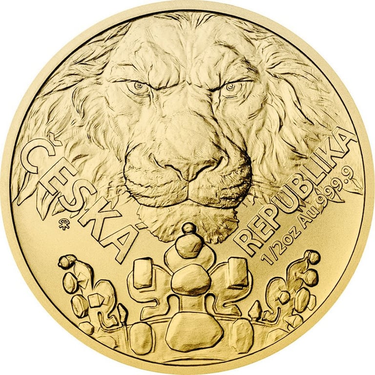 Front of the Gold Czech Lion 1/2 oz - 2023