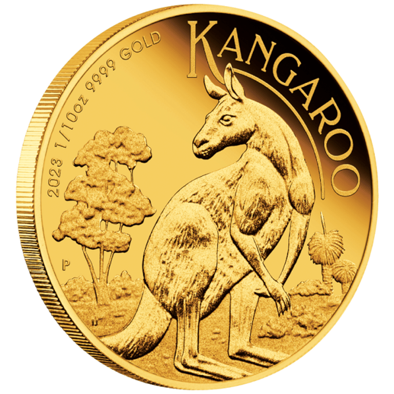 Side view of the Gold Kangaroo 1/10 oz PF - 2023