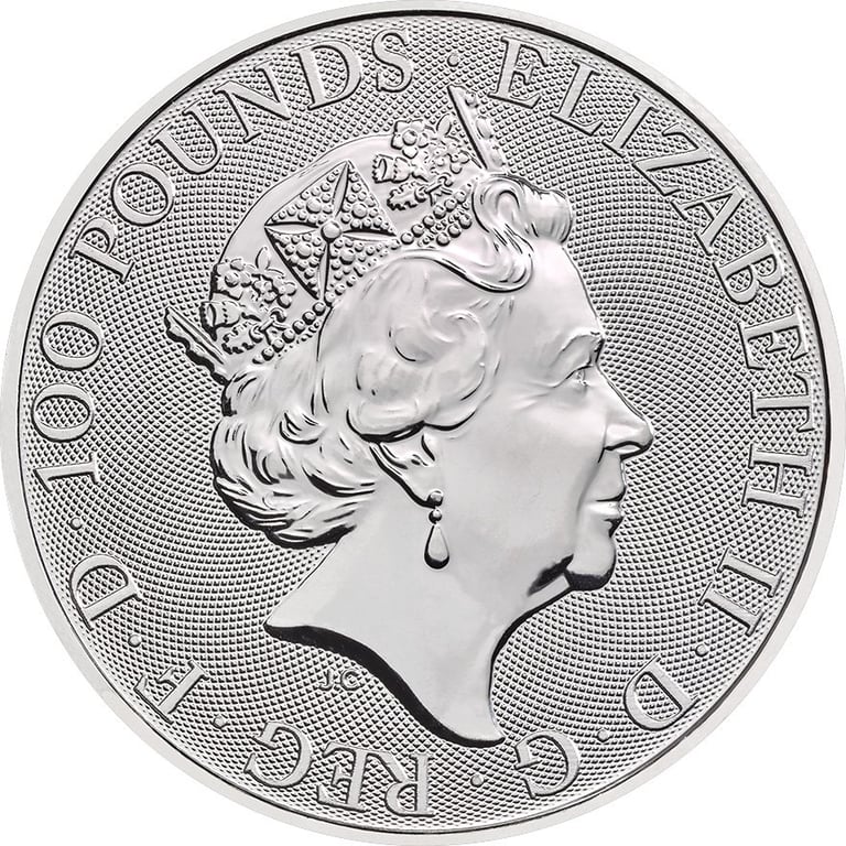 Back of the Platinum The Queen's Beasts 1 oz - Completer Coin 2022