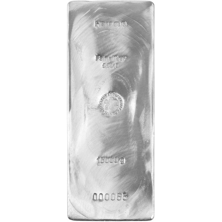 Front of the Silver bar 15000 g diverse - LBMA-certified manufacturer