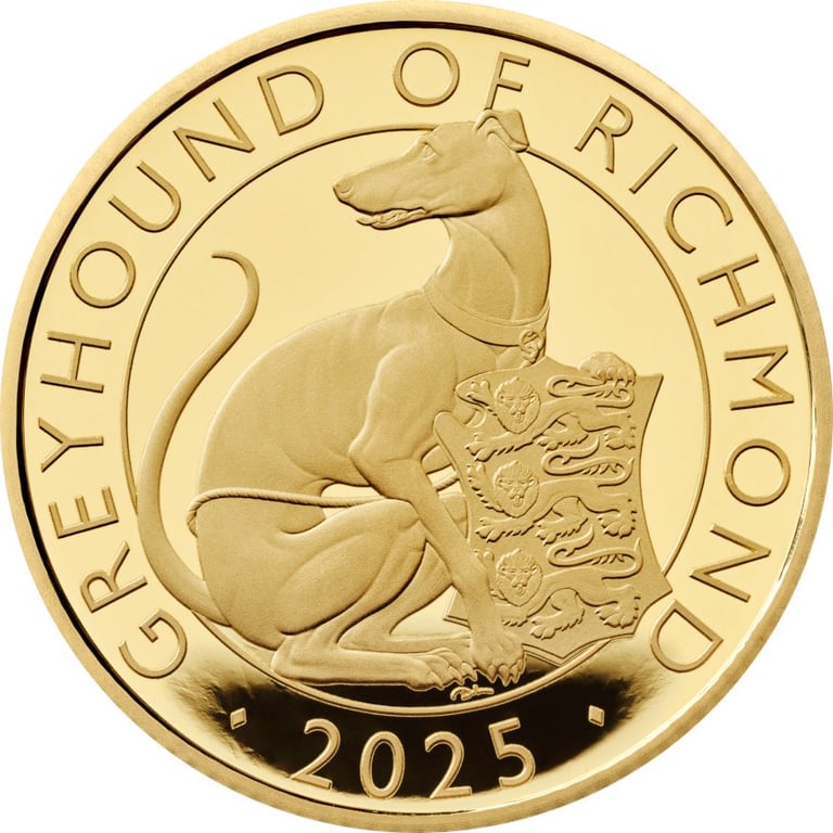 Front of the Gold Greyhound of Richmond 1/4 oz PF - Royal Tudor Beasts 2025