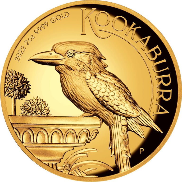 Front of the Gold Kookaburra 2 oz PF High Relief - 2022