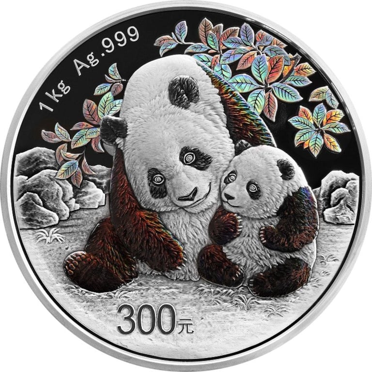 Front of the Silver China Panda 1000 g PF - Iridescent 2024