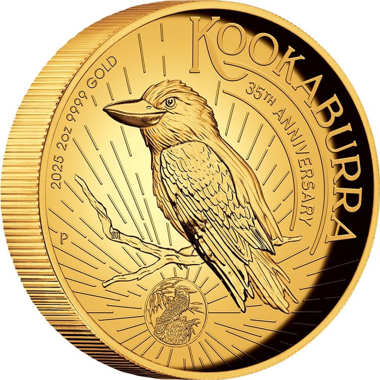 Side view of the Gold Kookaburra 2 oz Proof - High Relief 2025 