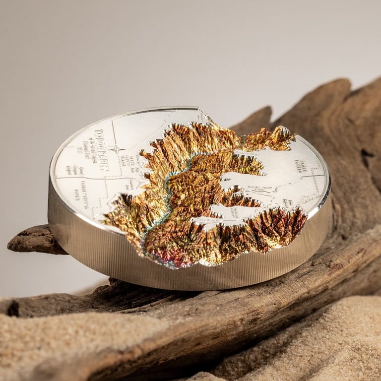 Side view of the Silver Topography Grand Canyon 5 oz PF - Ultra High Relief 2023