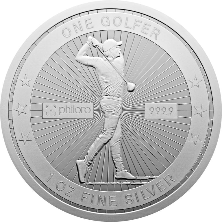 Front of the Silver One Golfer 1 oz PF - philoro