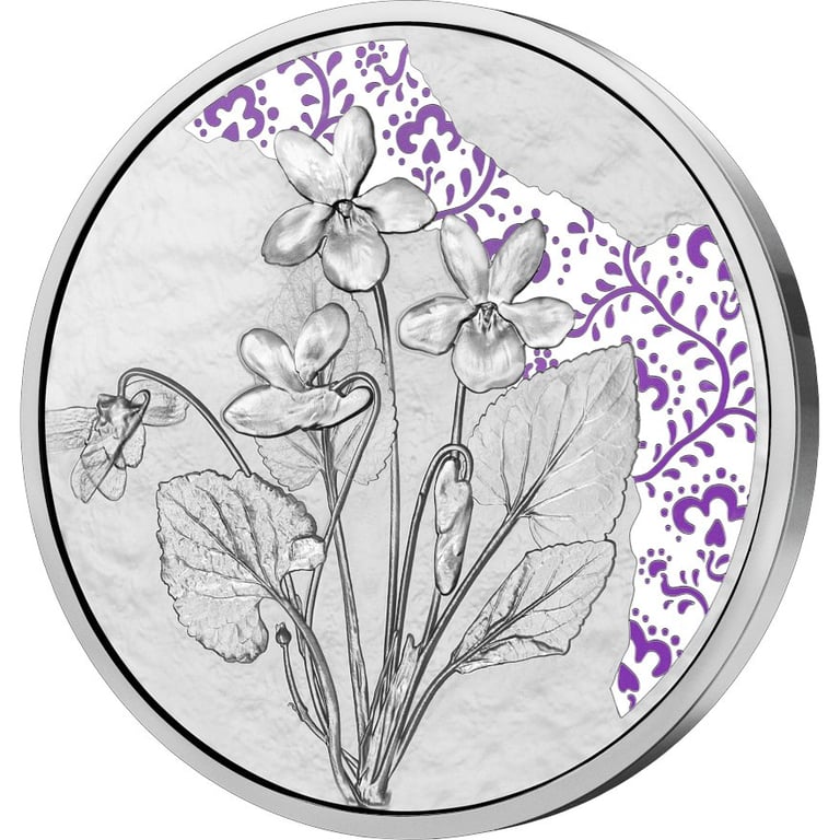 Side view of the Silver The Violet 10 EUR PF AUT - 2024