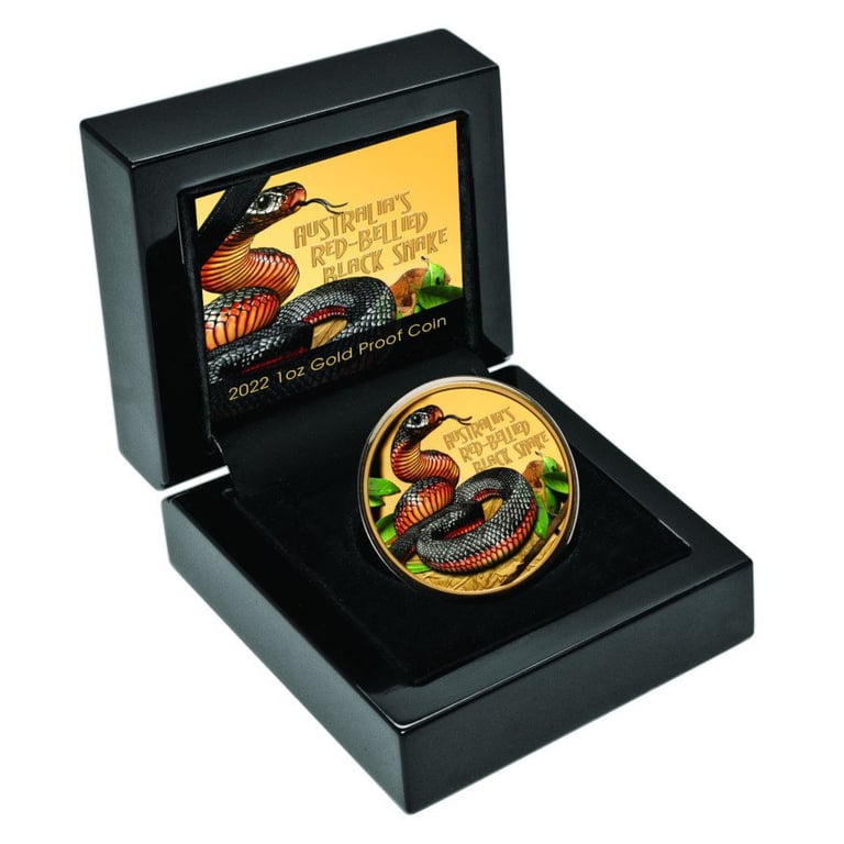 Gold Deadly & Dangerous - Red-bellied Black Adder 1 oz PF - 2022 in the original coin case