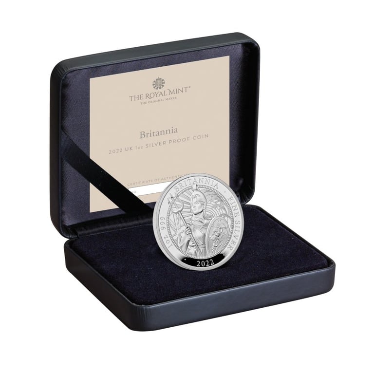 Silber Britannia 1 oz PF - 2022 in the original coin case
